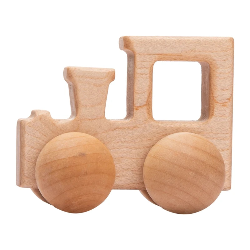 Voiture en Bois pour Bébé – Jouet Montessori Éducatif en Bois de Hêtre, Véhicule Cartoon, Jouet de Dentition et Cadeau de Naissance