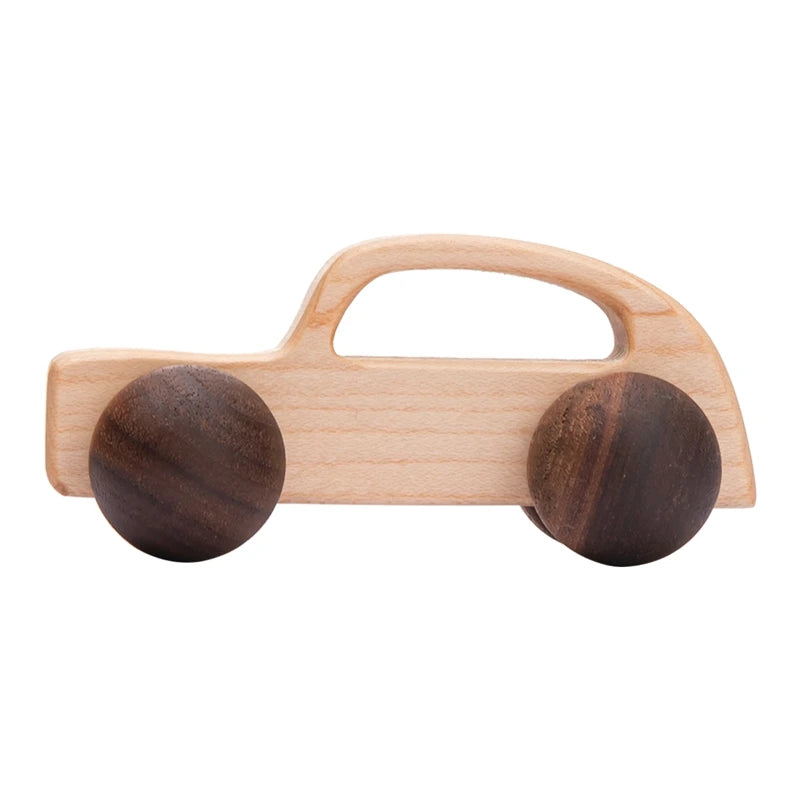 Voiture en Bois pour Bébé – Jouet Montessori Éducatif en Bois de Hêtre, Véhicule Cartoon, Jouet de Dentition et Cadeau de Naissance