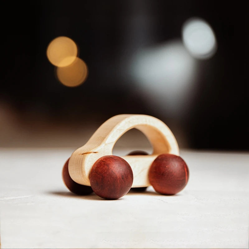 Voiture en Bois pour Bébé – Jouet Montessori Éducatif en Bois de Hêtre, Véhicule Cartoon, Jouet de Dentition et Cadeau de Naissance