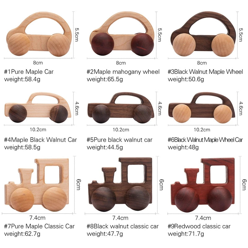 Voiture en Bois pour Bébé – Jouet Montessori Éducatif en Bois de Hêtre, Véhicule Cartoon, Jouet de Dentition et Cadeau de Naissance