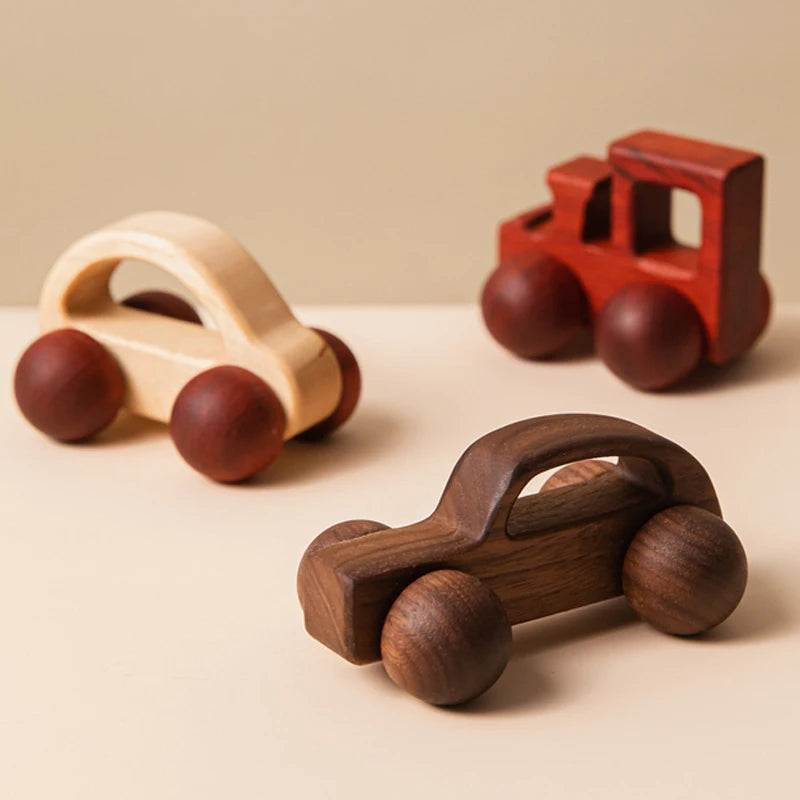 Voiture en Bois pour Bébé – Jouet Montessori Éducatif en Bois de Hêtre, Véhicule Cartoon, Jouet de Dentition et Cadeau de Naissance