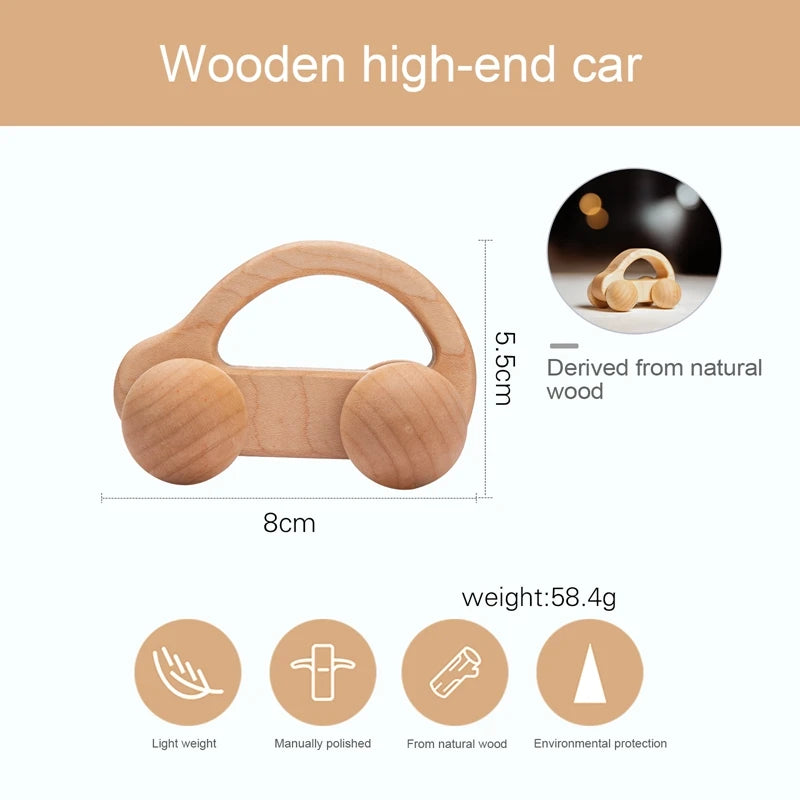 Voiture en Bois pour Bébé – Jouet Montessori Éducatif en Bois de Hêtre, Véhicule Cartoon, Jouet de Dentition et Cadeau de Naissance