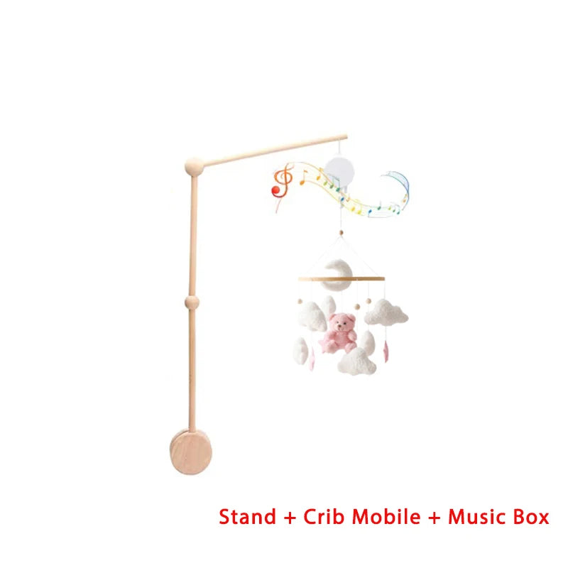 Mobile bébé en bois – Ourson en feutrine, jouet d’éveil & boîte à musique