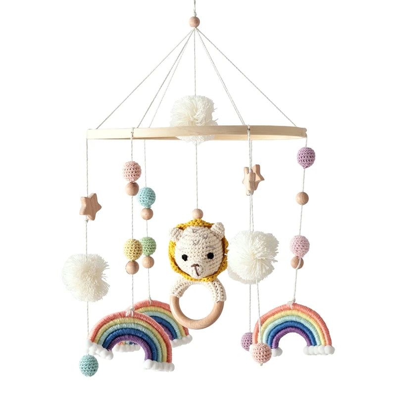 Mobile bébé en bois – Ourson en feutrine, jouet d’éveil & boîte à musique