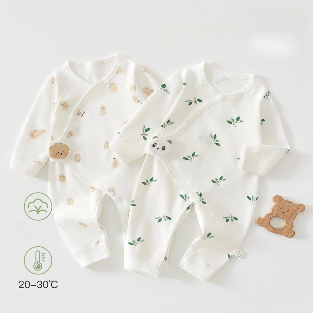 Combinaison bébé 0–6 mois en coton – Manches longues et motif cartoon