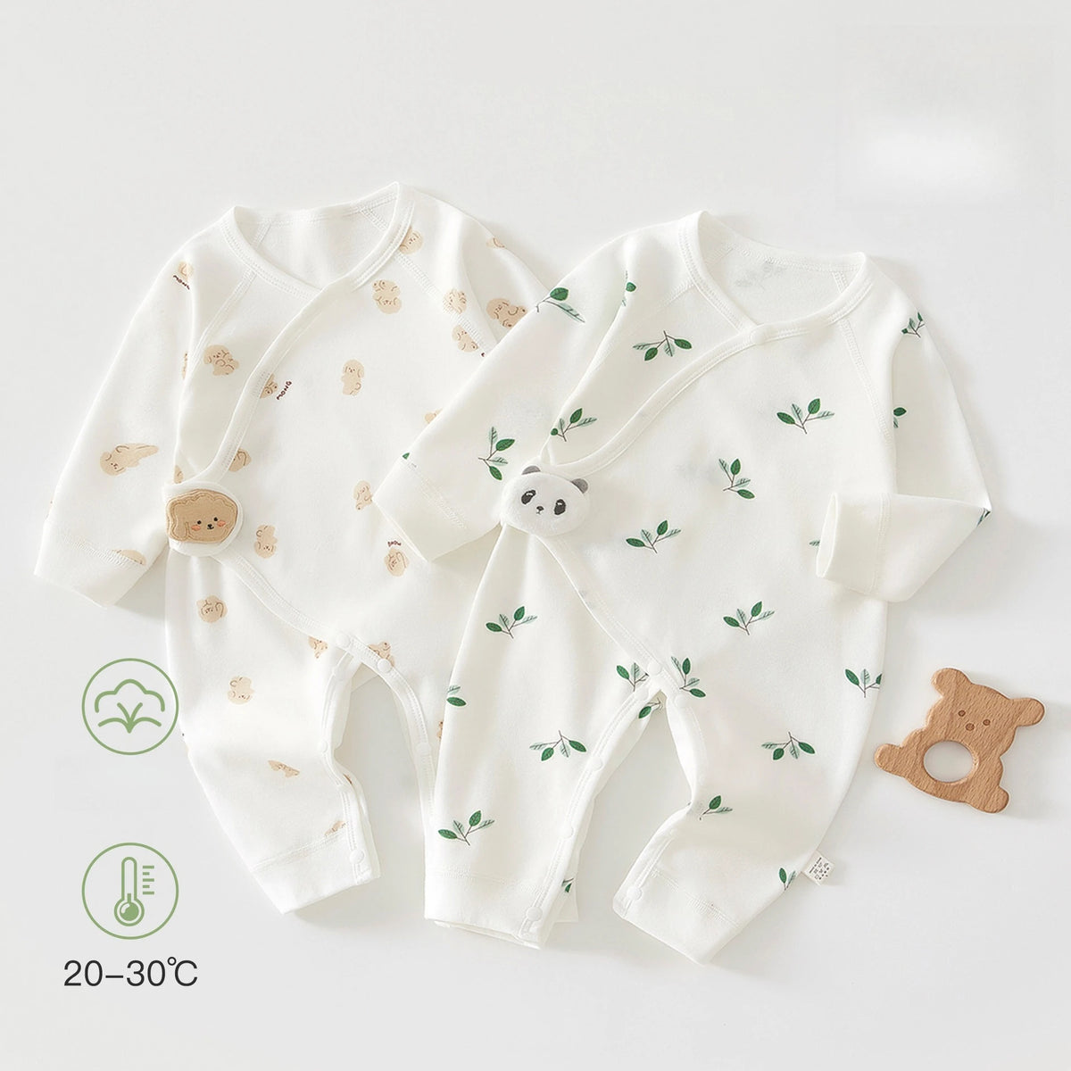 Combinaison bébé 0–6 mois en coton – Manches longues et motif cartoon