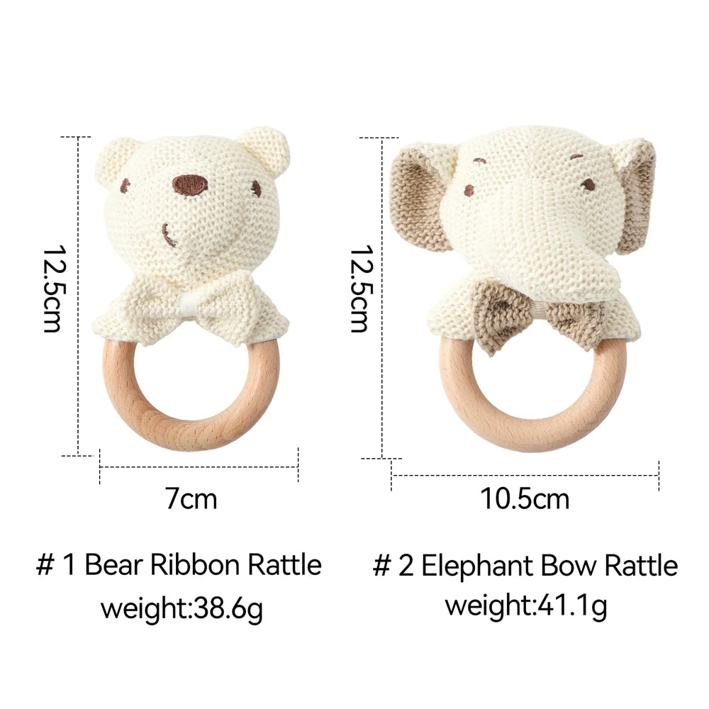 Hochet Bébé en Bois – Petit Ourson en Crochet | Jouet d’Éveil & Anneau de Dentition