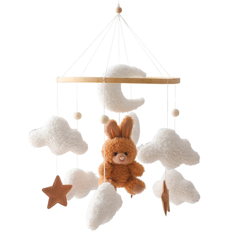 Mobile bébé en bois – Ourson en feutrine, jouet d’éveil & boîte à musique