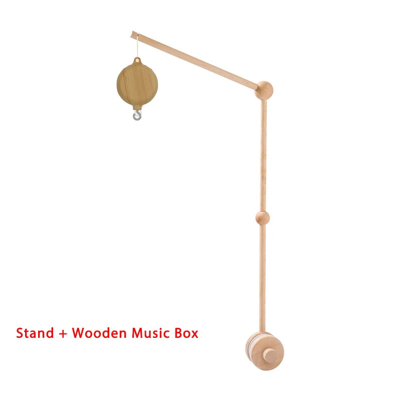 Mobile bébé en bois – Ourson en feutrine, jouet d’éveil & boîte à musique