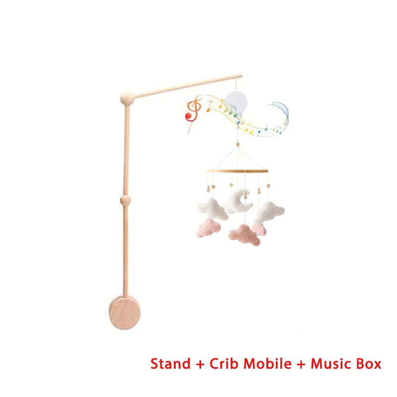 Mobile bébé en bois – Ourson en feutrine, jouet d’éveil & boîte à musique
