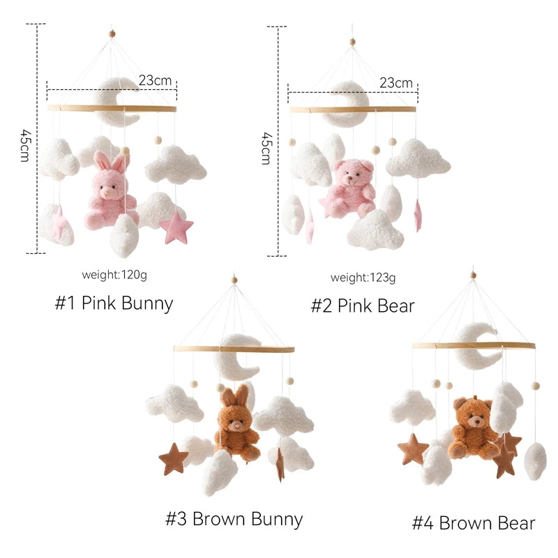 Mobile bébé en bois – Ourson en feutrine, jouet d’éveil & boîte à musique