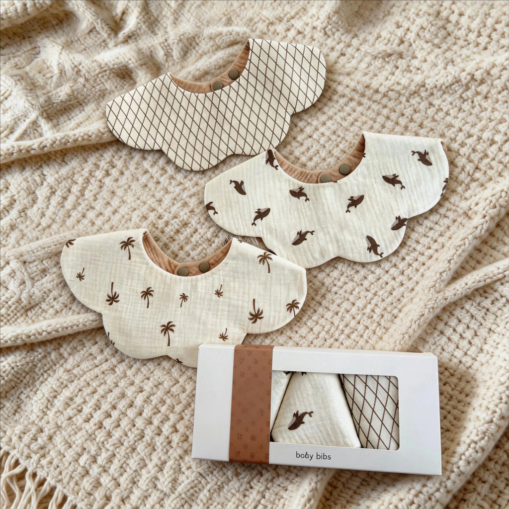 Bavoir bébé 360° en coton double gaze – Doux, absorbant et imperméable