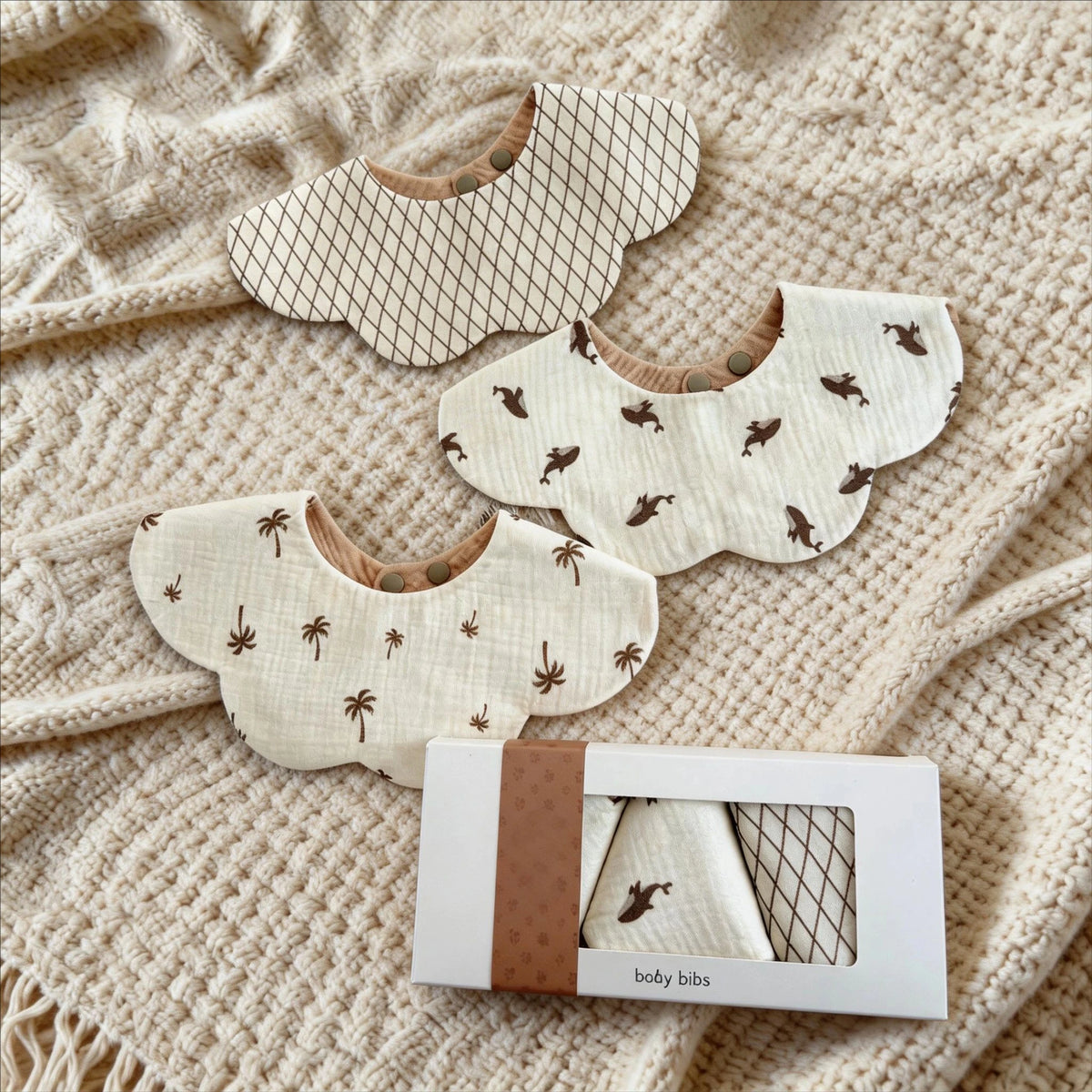 Bavoir bébé 360° en coton double gaze – Doux, absorbant et imperméable