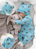Combinaison bébé 1–24 mois – Motif ours avec bonnet, manches longues