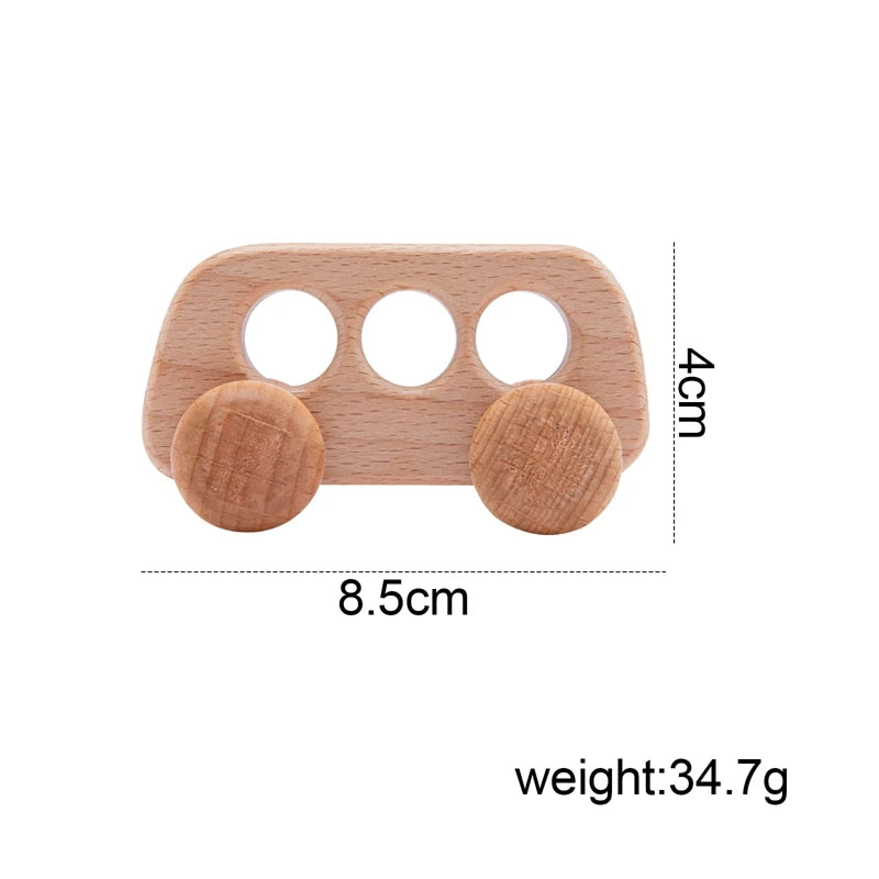 Voiture en Bois pour Bébé – Jouet Montessori Éducatif en Bois de Hêtre, Véhicule Cartoon, Jouet de Dentition et Cadeau de Naissance