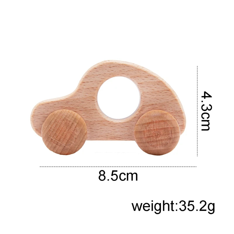 Voiture en Bois pour Bébé – Jouet Montessori Éducatif en Bois de Hêtre, Véhicule Cartoon, Jouet de Dentition et Cadeau de Naissance