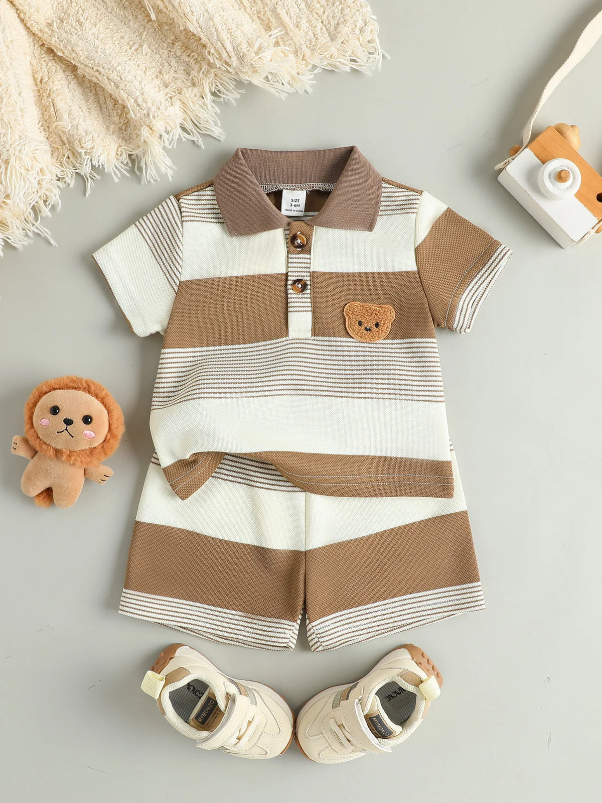 Ensemble garçon été – T-shirt et short rayés motif ours