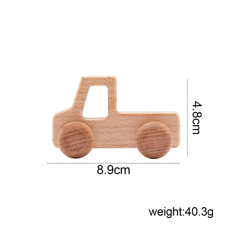 Voiture en Bois pour Bébé – Jouet Montessori Éducatif en Bois de Hêtre, Véhicule Cartoon, Jouet de Dentition et Cadeau de Naissance