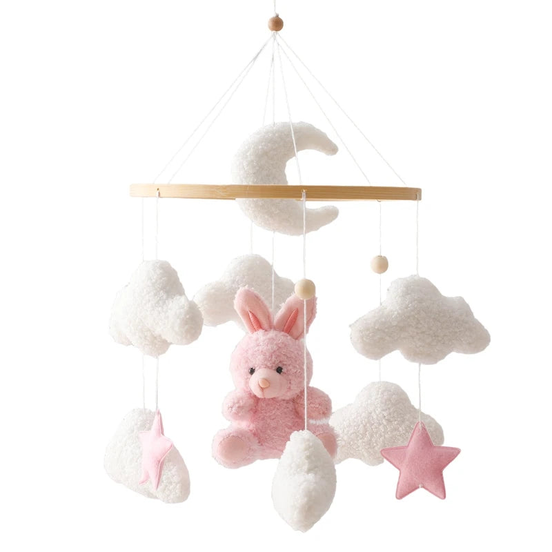 Mobile bébé en bois – Ourson en feutrine, jouet d’éveil & boîte à musique