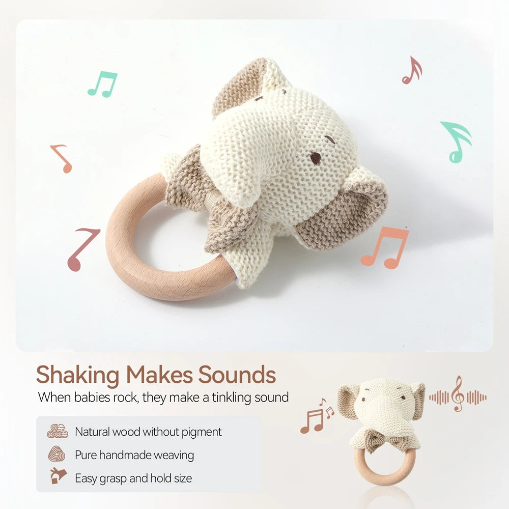 Hochet Bébé en Bois – Petit Ourson en Crochet | Jouet d’Éveil & Anneau de Dentition