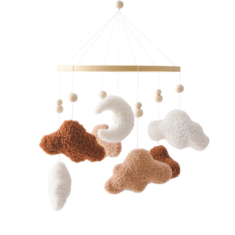 Mobile bébé en bois – Ourson en feutrine, jouet d’éveil & boîte à musique
