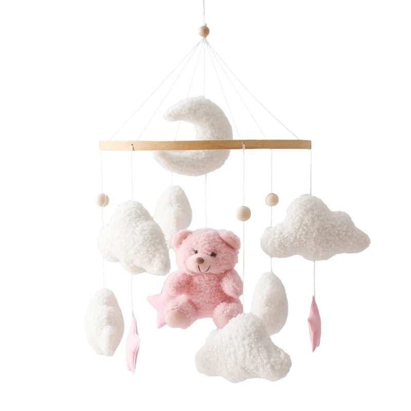Mobile bébé en bois – Ourson en feutrine, jouet d’éveil & boîte à musique