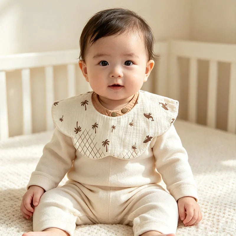 Bavoir bébé 360° en coton double gaze – Doux, absorbant et imperméable