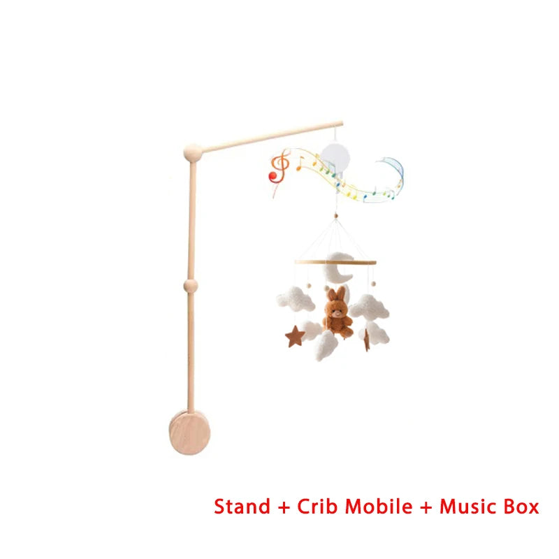 Mobile bébé en bois – Ourson en feutrine, jouet d’éveil & boîte à musique