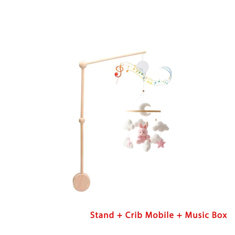 Mobile bébé en bois – Ourson en feutrine, jouet d’éveil & boîte à musique